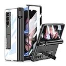 Custodia per Samsung Galaxy Z Fold 3,Cover Placcata Trasparente con Cerniera Magnetica e Porta S Pen,Proteggi Schermo Integrato e Cavalletto Regolabile Custodia Protettiva per Z Fold 3 5G (Nero)