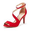 DREAM PAIRS Women's Nile Red Satin Fashion Stilettos Open Toe Pump Heel Sandals Size 11 B(M) US