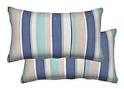 Honeycomb Outdoor Lumbar Toss Pillow Set, 20" W x 12" L, Stripe Blue & Beige Outdoor Pillows