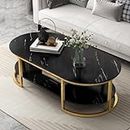 Crown Art Shoppee Coffee Tables for Living Room Modern Coffee Table Oval Sofa Table Center Tables for Living Room 2 Tier Side Table Small Apartment Home Furniture (Black)