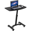 SHW Height Adjustable Mobile Laptop Stand Rolling Desk, Black
