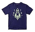 Stars and Rocket Boys Glow in Dark Cotton Tshirt for Kids 2 Years to 12 Years Old Navy Blue