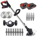 Electric Weed Eater, Foldable Cordless Weed Wacker Battery Powered, 3-in-1 Lightweight String Trimmer/Edger Lawn Tool/Brush Cutter with Adjustable Length & 3 Types Blades, for Garden and Yard