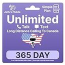 Jethro Mobile USA Sim Card, 1-Year Unlimited Talk & Text in US, International Calling to Canada, Sim Card Activation Kit (Standard/Micro/Nano)