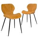 CangLong Mid Century Modern Leisure Upholstered Metal Legs for Kitchen Living Room Dining Chair, Set of 2, Brown, Velvet, Foam