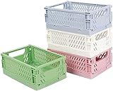 Cazuela Pastel Crates for Desk Organizers, Plastic Baskets for Office Organization, Crate Stacking Folding Storage Baskets for Home Kitchen Bedroom Decor (Small (30.5 x 20.5 x 2.5 CM), Multi Color)