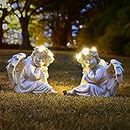 Juliahestia Angel Statue Garden Decor for Outside Solar Outdoor Decorations Cherub for Christmas Yard Porch Home Lawn Gifts (2pcs) Light up Figurine Memorial Sculpture