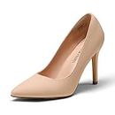 DREAM PAIRS Womens Closed Toe High Heels Dress Pointed Toe Wedding Pump Shoes, Nude Nubuck - 8.5 Wide (Christian-New-W)