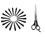 Foreign Holics Section Clips for Hair with Cutting Scissor for Parlour and Saloon Use 6.5 Inch (Black) -12 Pieces