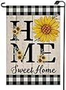 HIUCUS Summer Sunflower Sweet Home Garden Flag 12x18 Inch Double Sided for Outside Plaid Small Burlap Holiday Yard Outdoor Decoration Flag XJ22