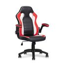 Inbox Zero Faux Computer Gaming Racer Chair, Adjustable Ergonomic Computer Racing Seat w/ Flip-Up Arm Faux in Red/White/Black | Wayfair