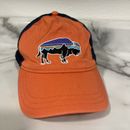 Patagonia Fitz Roy Bison Buffalo Trucker Hat Mesh Snapback Orange & Blue Youth