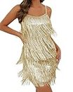 RED DOT BOUTIQUE 861 - Women Sequin Fringe Tassel Evening Party Prom Cocktail Homecoming Concert Dress, D-gold, Small