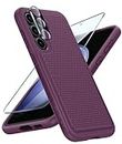FNTCASE for Samsung Galaxy S23-FE Case: Dual Layer Protective Heavy Duty Cell Phone Cover Shockproof Rugged with Non-Slip Textured - Military Drop Protection Bumper Tough-6.4inch (Burgundy Purple)