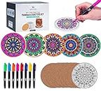 Hula Home Color Your Own Coaster Mandalas w/Markers | 8 Absorbent Ceramic Tiles w/Cork Base | Gift Arts and Crafts DIY Kit for Adults, Hobby, Teens, Seniors, Women, Elderly