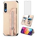 Phone Case for Samsung Galaxy A50 A50S A30S Wallet Cover with Screen Protector and Zipper Credit Card Holder Stand Leather Cell Accessories Glaxay A 50 50S 30S Gaxaly S50 50A SM A505G Women Men Beige