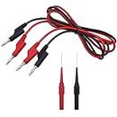 DXLing 2 Pieces Multimeter Probes Needle Tip Insulated Test Probes Copper Lead Jack Multi Meter Needle Tester Lead Probe Wire Pen Cable Red Black with Double-ended Stackable 4MM Banana Plug Test Leads