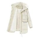 lcziwo Chunky Sherpa Lined Snow Coat for Women Winter Windproof Thermal Fitness Hooded Padded Quilted Parka Outwear, White, 3X-Large