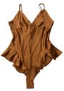 SKIMS Women's Silk Ruffle Loungewear Lingerie Teddy Bodysuit In Bronze Size M
