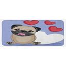 Indigo 0.1 x 19 W in Kitchen Mat - East Urban Home Happy Dog Licking Its Lips w/ 3 Red & Big White Heart Love Theme Pale Brown Red Kitchen Mat Synthetics | Wayfair