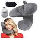 J-Pillow Reisekissen + Tragetasche + Schlafmaske - Verhindert, dass Ihr Kopf nach vorne fällt - Britische Erfindung des Jahres - unterstützendes Nackenkissen für Reisen - Bequemes Flugzeugkissen