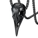FaithHeart schwarz Vintag Retro Raven Skull Anhänger Nordischer Vikinger Kräheschädel Necklace Wikinger Amulett für Herren Männer