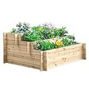 Outsunny 3-Tier Wood Raised Garden Bed, Elevated Planting Box, Outdoor Vegetable Flower Container, Herb Garden Indoor Kit, Natural