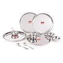 Attro 12 Pieces Dazzle Series Stainless Steel Dinnerware/Dinner Set - 4 Thali, 4 Bowl, 4 Spoon, Food Grade Quality Kitchen Set Use for Home, Restaurants & Outdoor - Silver,Solid