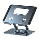 DRAGON SLAY Solid Metal Tablet Stand for Desk, Adjustable Height and Angle | 360° Swivel Rotation for Work | fits Phones and Tablets 4”-12” (J18) (Space Grey)