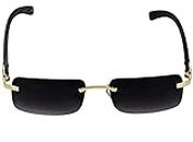 Elite Slim Rimless Rectangular Metal & Wood Art Aviator Sunglasses (Smoke)