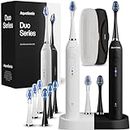 AquaSonic Duo Dual Handle Ultra Whitening 40,000 VPM Wireless Charging Electric Toothbrushes - 3 Modes with Smart Timers - 10 Dupont Brush Heads & 2 Travel Cases Included