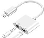 CASOSHIELD Adapter Compatible with iPhone Headphones Adapter, Lightning to 3.5mm Headphone/Earphone Aux Audio + Charge Jack Adapter Dongle Splitter for iPhone 14 13 12 11 XS XR X 8 7 6 iPad, White