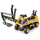 HONEY JOY Kids Ride On Car, 6V Excavator Toy for Children w/Rotating Seat, Underneath Storage, Forward/Backward Movement, Music, Early Education Function, Ride-on Truck Pretend Play for Indoor Outdoor
