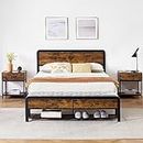 IDEALHOUSE 3 Piece Bedroom Set, Queen Size Bed Frame with Headboard and Storage Drawers Bench, Nightstand with Charging Station and Storage Drawer