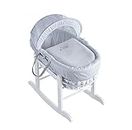 ELEGANT BABY Kinder Valley Embroidered Sleepy Owl White Wicker Moses Basket with Deluxe White Rocking Stand, Adjustable Hood and Padded Liner