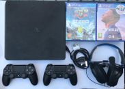 PS4 Slim Console Bundle - x8 Games + 2 Dualshock Wireless Controllers + Headset