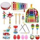 Kids Musical Instruments, Wooden Toddler Percussion Toy Set, Preschool Educational Learning Musical Toys for Boys Girls with Cute Storage Bag