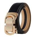 Tonywell Men's Leather Designer Belt with Fashion Comfort Click Buckle Exact Fit, Black Belt Gold Buckle, up to 45" waist adjustable