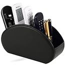 Tv Remote Holder Tray with 5 Compartments,PU Leather Remote Control Holder/Caddy Nightstand Decoration,Placed Media Remote Storage Box/Glasses/Makeup Brush/Office Products/Desktop Organizer (Black)