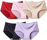 LOURYN KOULYN Women's/Ladies Multicolor Seamless Hipster Ice Silk Panty Pack of 5 (XL)
