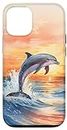 iPhone 12/12 Pro Dolphin Jumping | Sunset Over Ocean | Watercolor Art Case