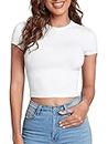 Verdusa Women's Casual Basic Cap Sleeve Slim Fitted Round Neck Crop Tee Top White L