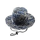 Krystle Camouflage Summer Outdoor Boonie Hunting Fishing Safari Bucket Sun Hat with Adjustable Strap (Blue Camo)