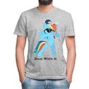 Rainbow Dash Pony Deal with It Camiseta Gris Clásica de Hombre con Cuello Redondo y Manga Corta Large