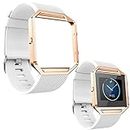 TopTen Bracelet de montre avec cadre en acier inoxydable Compatible pour Fitbit Blaze Smartwatch, accessoires de remplacement de bracelet en silicone Bracelet réglable, blanc