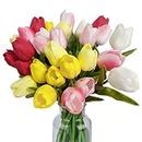 Jremreo 30 Pcs Mixed Color Tulips Artificial Flowers - 13" Height in 6 Assorted Colors for DIY Bouquets, Wedding, Mother's Day, Easter Day, Spring Themed Favors, Home Cemetery Decor