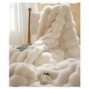SUMSOFT Luxury Faux Rabbit Fur Bubble Blanket Throw, Soft Cozy Fleece Blanket for Sofa Bed Couch, Microfiber Plush Fuzzy Flannel Decorative Throw Blanket