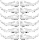 Ezebesta Artificial White Birds with Clips Decorative Birds with Feather Realistic Dove Crafts Christmas Tree Wedding Wreath Ornament (12 PCS)