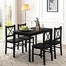 Luxsuite Dining Table and Chairs Set of 4 Kitchen Solid Pine Wood Furniture Square Black