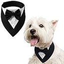FUAMEY Dog Tuxedo,Formal Dog Wedding Bandana Dog Collar with Bow Tie Dog Birthday Costume Adjustable Pet Party Tux Dog Wedding Attire,Dog Valentines Outfit Cosplay for Small Medium Large Pets Black-S